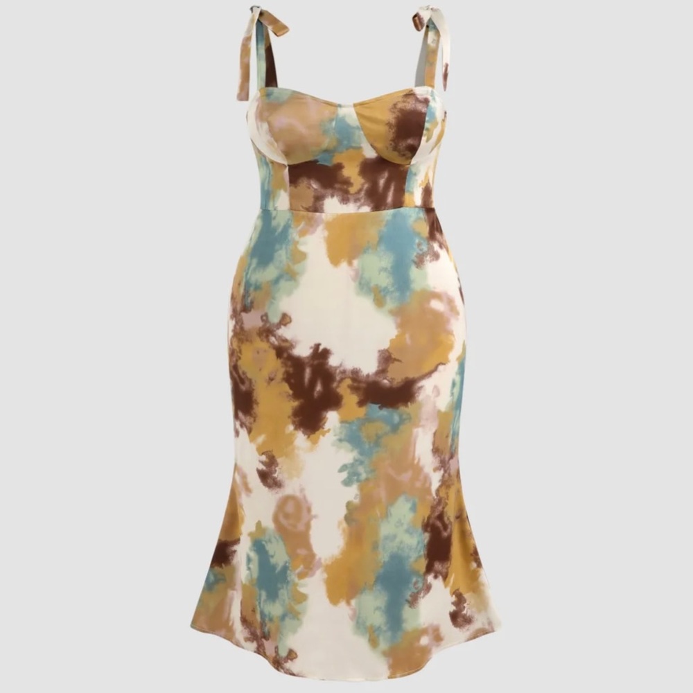 COPY - Brand new with tags! Cider watercolor midi dress with bow tie straps siz…